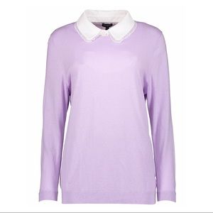 Talbots Lavender and White Lace Collar Layered Sweater